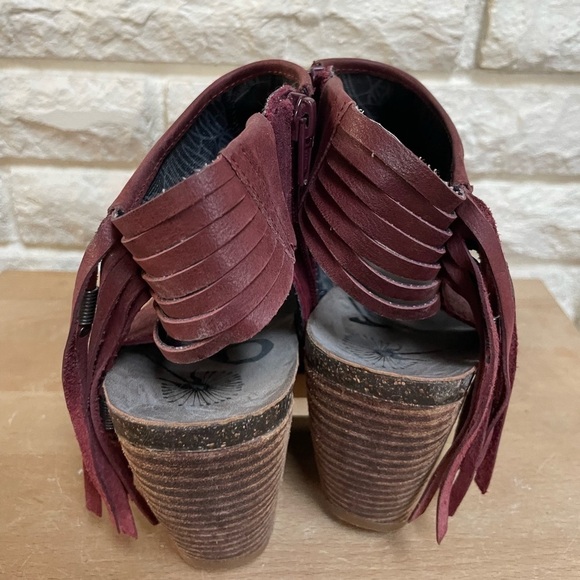 OTBT Free Spirit peep toe sandals booties chunky heel Wine color fringe Boho 9.5 - Picture 3 of 6